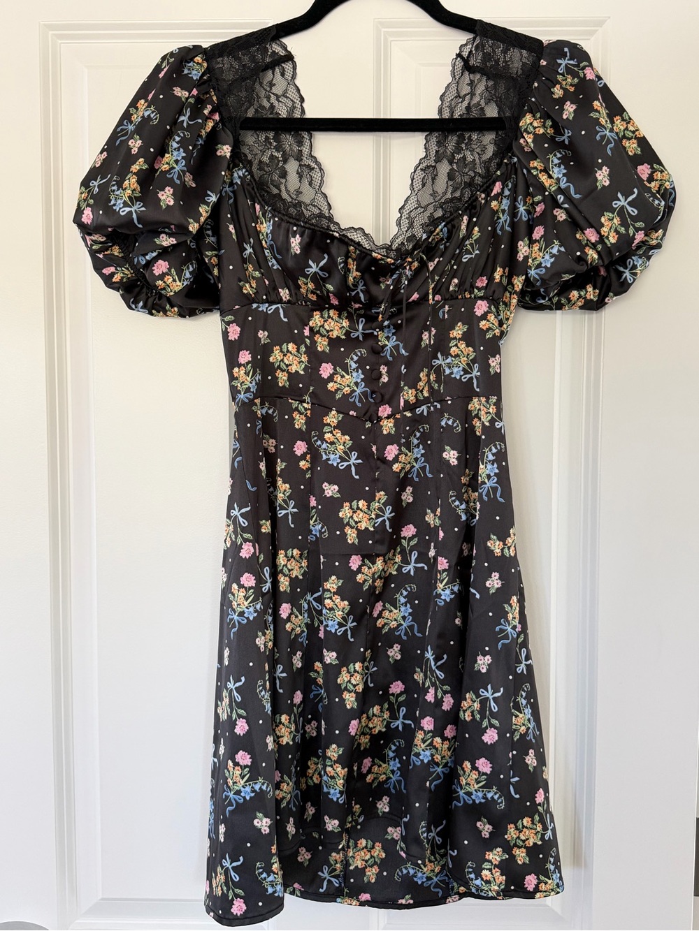 For Love and Lemons Floral Lace-Trim Puff Sleeve Milkmaid Dress